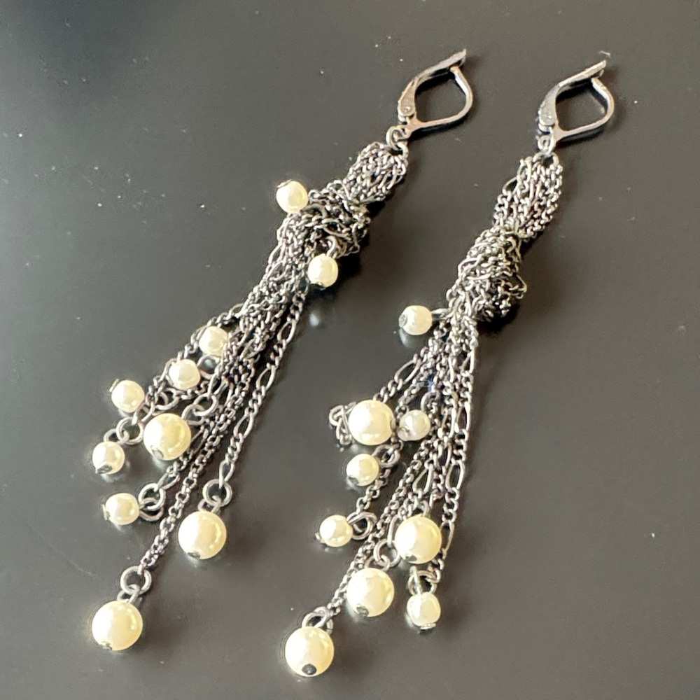 Elegant Silver and Cream Dangle Earrings